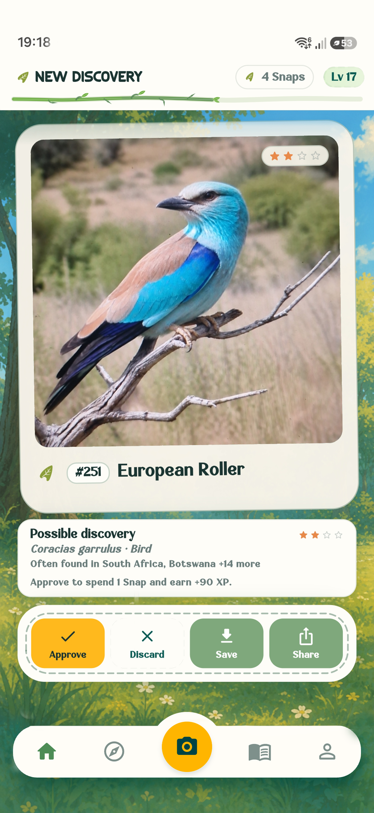 Snap, confirm, and collect an animal discovery